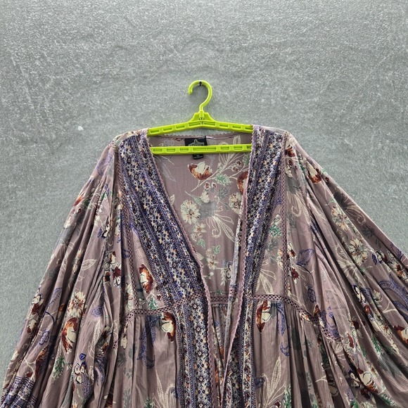 Angie Women Dress 1X Purple Floral Fit & Flare Bohemian Crochet 3/4 Sleeve - Picture 4 of 8